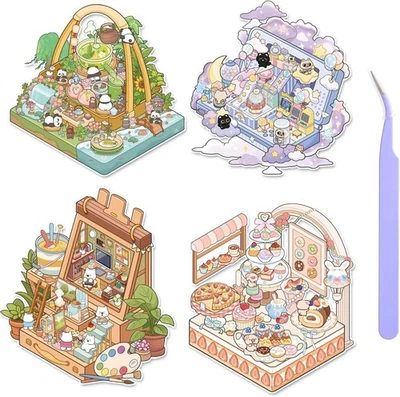 Pegatinas de escena en miniatura 3D para niñas, 4 juegos de caja de almacenamiento 6,1 pulgadas * 8,66 pulgadas, púrpura  Foto 1 de 4