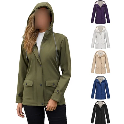 Women Fleece Lined Coat water-repellent Zip Up Hooded Jacket Outdoor Windbreaker - Image 1 of 4