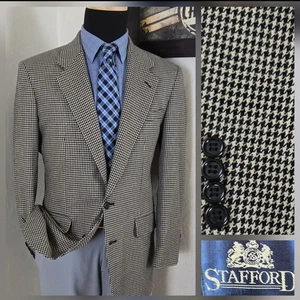 VTG STAFFORD 38R Tweed Sport Coat Blazer Houndstooth Mini Plaid Suit Jacket - Picture 1 of 18