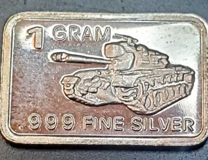 Tank 1 Gram Silver Bar - Picture 1 of 2