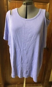 Terra & Sky Brand Women's Purple Cold Shoulder SS Stretch Top Shirt 3X (24-26W) - Imagen 1 de 3