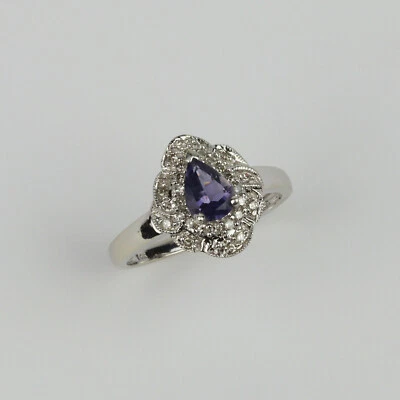 Beautiful 14k White Gold, Iolite, Diamond Womens Ring Size 7 - Image 1 of 3