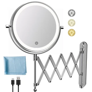 Rechargeable Wall Mounted Makeup Mirror - 8 Inch Double Sided 1X/10X Magnifying - Picture 1 of 12