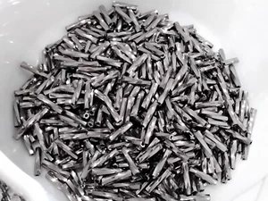 Glass Twisted Bugle Bead, Metallic, Grey, 9x2mm, Hole 0.5mm, 25 grams. - Picture 1 of 2