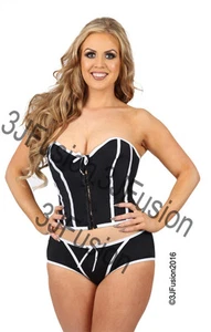 Ladies Black/White Trimmed Corset with Boy Short Womens underwear lingerie (DX) - Picture 1 of 3