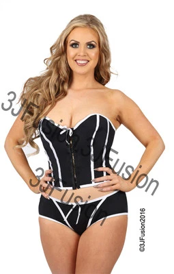 CLASSIFIED Damen-Korsett schwarz/weiß getrimmt mit Jungen kurze Damenunterwäsche Dessous (DX)