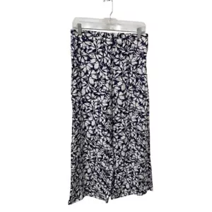 NEW Tahari High Waisted Wide Leg Blue And White 100% Linen Floral Pants Size M - Picture 1 of 10