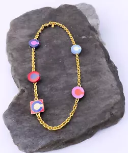 Coach Vintage Poppy Phoebe Multi Logo Charms Resin Enamel Chain Link Necklace - Picture 1 of 4