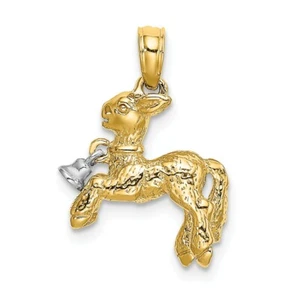 14k 14kt Two-tone w/ RH 3-D Playful Lamb Moveable Bell Charm PENDANT 18.68 mm - Picture 1 of 4