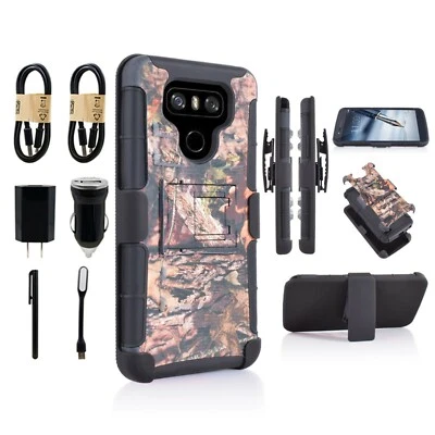 Bundle+ For LG G6 Shockproof Hybrid Camo Armor Holster Belt Clip Kickstand Case - Image 1 of 4