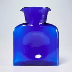 Blenko 384 Cobalt Blue Glass Bottle Pitcher Vase Decanter Double Spout Carafe 8" - Picture 1 of 6