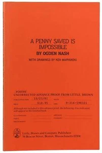 Ogden Nash / Penny Saved is Impossible / Uncorrected Proof Copy 1981 VG+ copy - Picture 1 of 1