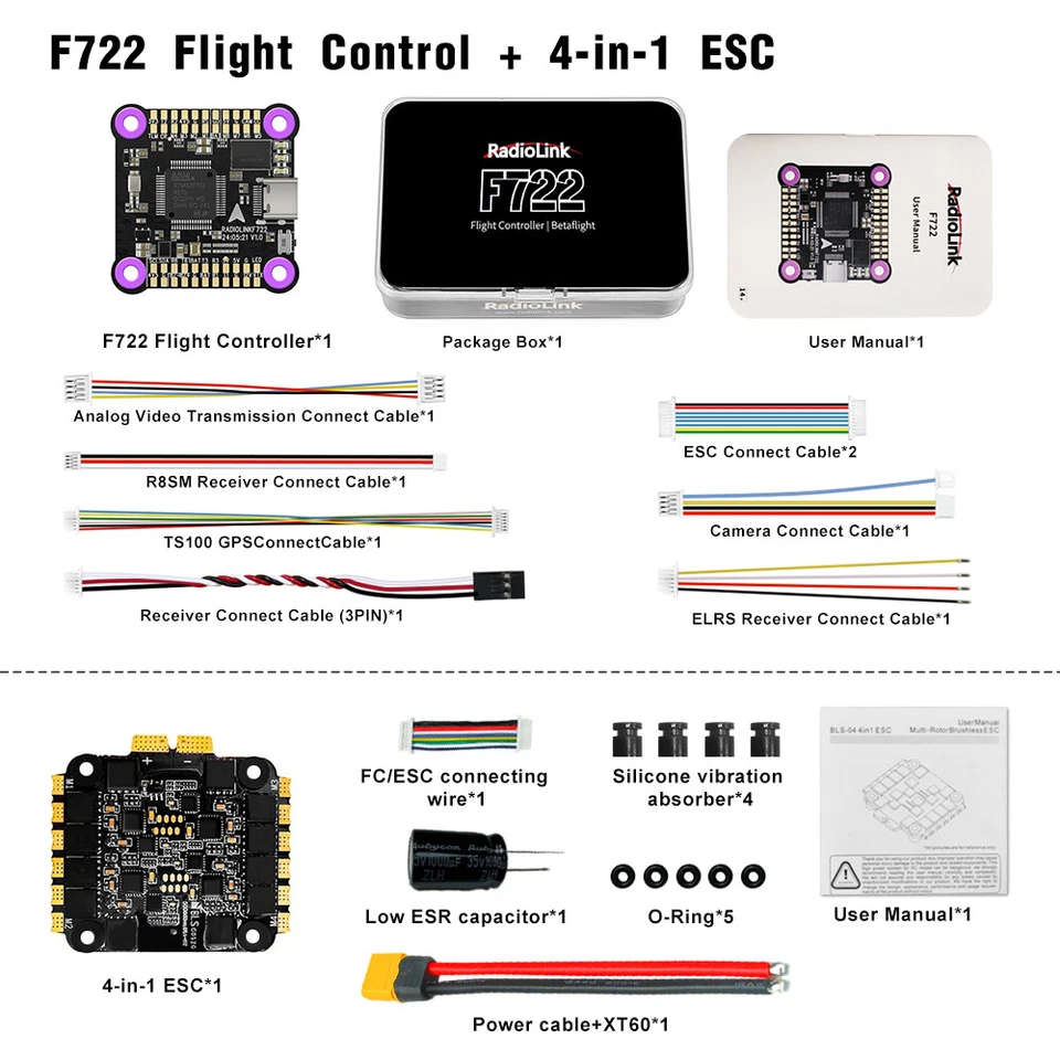 Radiolink F722 Flight Control 128MB Black Box 55A ESC For Flying-wing Helicopter - Image 1 of 4