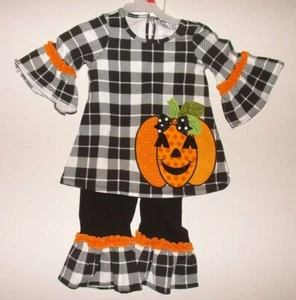 EMILY ROSE NWT Pumpkin Black Plaid Dress Shirt Leggings Halloween 2 Pc Set Sz 5 - Picture 1 of 3