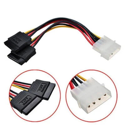 15cm 15Pin SATA Male To 4 Pin Dual Female Molex Cable Serial ATA Lead For PC CPU - Image 1 of 4