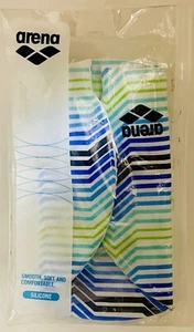 Arena Silicone Swim Cap Blue Green Black Multicolor Stripes Unisex Men Women - Picture 1 of 5
