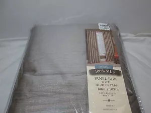 NEU STERLING Noile 100 % SEIDE gefüttert Fenster Panel Paar 80"x108" ~ Mokko Streifen NEU - Bild 1 von 1