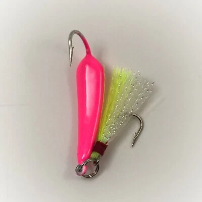 Paquete de 5 plantillas Pompano Goofy anilladas rosa con blanco/Chartreuse Teaser 3/8,1/2, 3/4 oz Foto 1 de 4