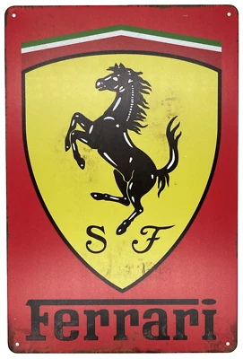 Ferrari Red Logo Rustic Metal Sign - Vintage Style Wall Decor - 8x12 inches - Image 1 of 4