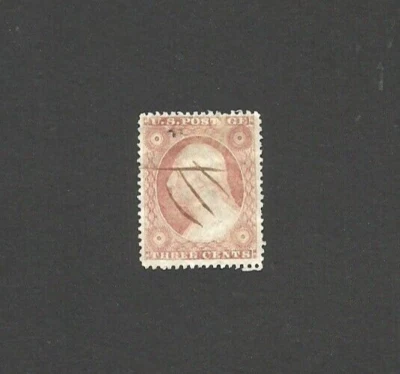 US Scott #26, Type III, three-cent Washington, Rose, XF centering w/pen cancel, - Image 1 of 2