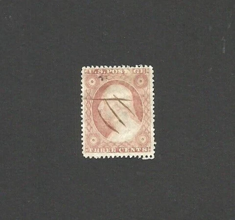US Scott #26A, Type IV, three-cent Washington, Rose, XF centering, pen cancel Cover