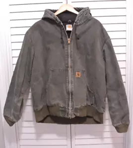 Vintage Carhartt Moss Green Canvas Quilt Lined Hooded Jacket J130 MOS Mens 2XL - Picture 1 of 14