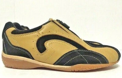 Donald J Pliner Sport-i-Que Sneakers Front Zip Beige Black Leather Womens Size 6 - Image 1 of 4