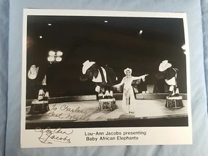Vtg Lou Ann Jacobs Autograph Signed Press Photo Baby Elephants Circus Performer - Picture 1 of 4