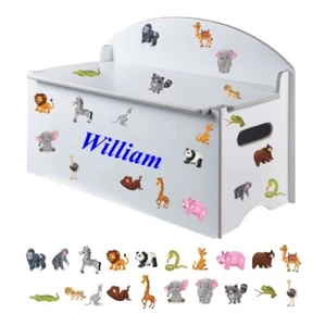 Boy or Girls Name (300mm) + Mix Of 20 Cartoon Wild Animals Stickers for Toy Box - Picture 1 of 9