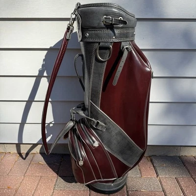 Vintage Hot-Z Leather Red Gray Golf Bag Faux Snakeskin 6 Way Pro Group Inc USA - Image 1 of 4