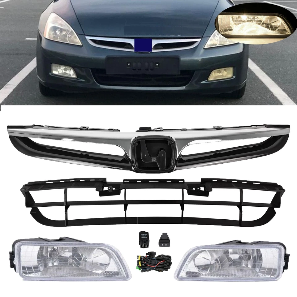Grelha superior dianteira grade inferior e luzes de neblina ajuste 2006-2007 Honda Accord 4DR Sedan - Imagem 1 de 4