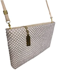Vintage Whiting & Davis INTL White Metal Mesh Purse Handbag Bag Disco 70s 80s - Picture 1 of 11