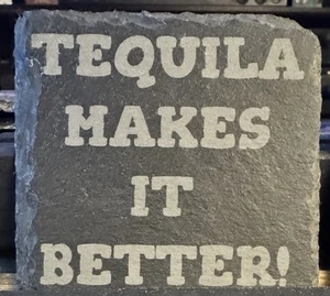 Tequila Drinking Slate Coasters Laser Engraved Set Of 4 - Picture 1 of 2