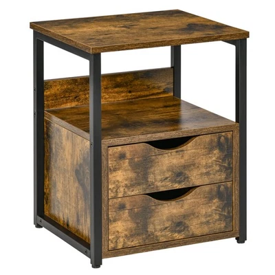 HOMCOM End Table Bedside Desk Slim Storage Cabinet with Shelf Rustic Brown - Image 1 of 4