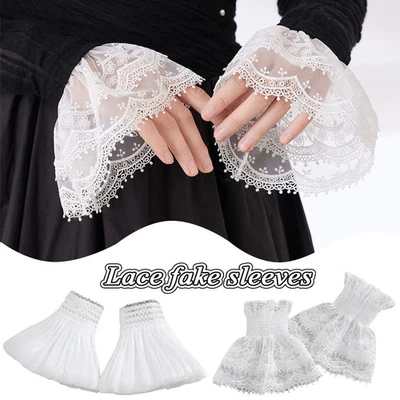 Mangas falsas de encaje para mujer muñeca elástica decorativa para vestidos blusas Foto 1 de 4