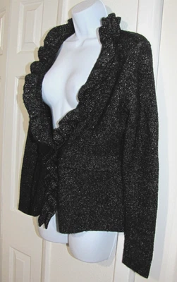 Apt 9 Negro Plateado-mancha Volantes Cárdigan Suéter Tejido Chaqueta Whimsigoth Wm. M Foto 1 de 4