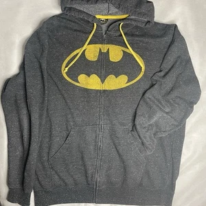 Batman Hoodie Mens Adult XL DC Comics Heather Black Yellow Zip Fleece Teen Large - Picture 1 of 12