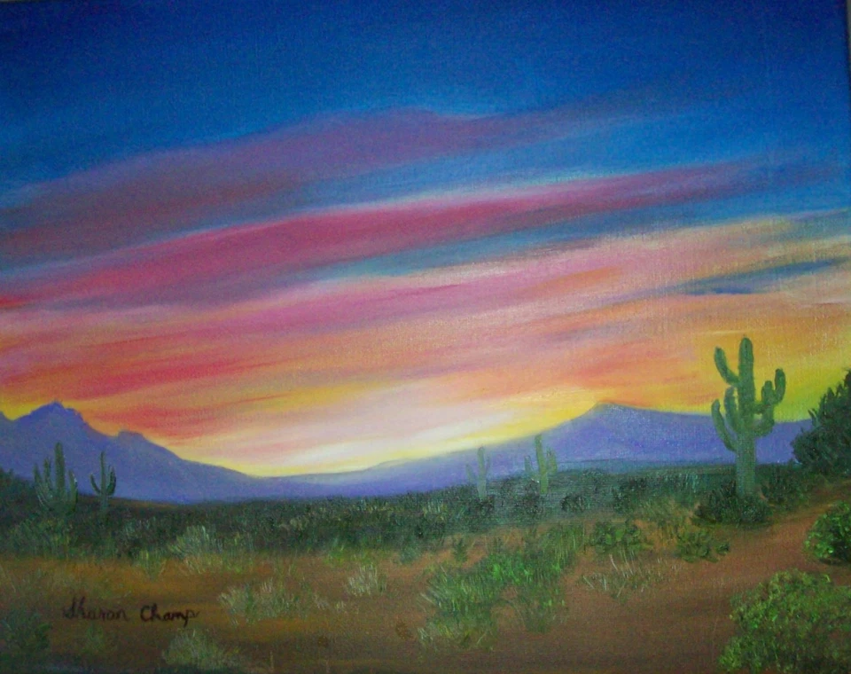 Original Oil - Arizona Sunset - Signed - 11" x 14" Bob Ross Style - Image 1 of 1