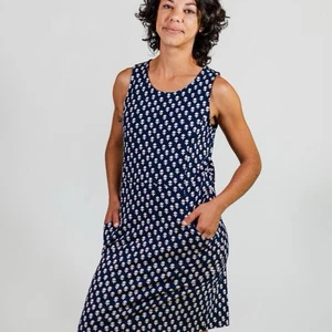 Mata Traders Women’s Organic Cotton Evanston Shift Dress Medium New Pockets Navy - Picture 1 of 7