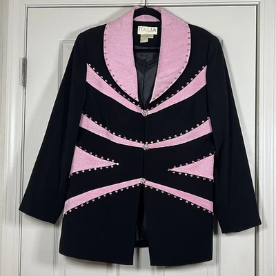 Italia Exclusive Women’s Pink/Black Blazer Rhinestone/Textured Size 12 - Image 1 of 4