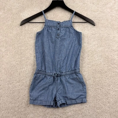 Gap Romper Girls Size 5 Blue Chambray Sleeveless Pockets Tie Waist - Image 1 of 4