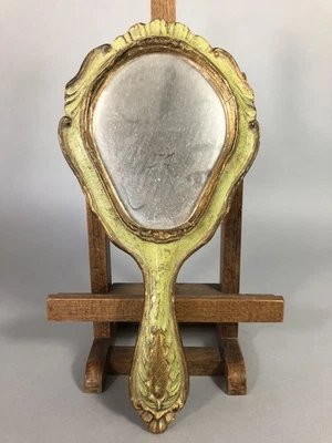 Ancien face à main en bois peint dit MIROIR FLORENTIN Miroir de toilette - Photo 1/4