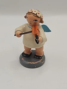 Vintage German Blue Wing Erzgebirge Angel Wooden figurine angel 2 Inch - Picture 1 of 10