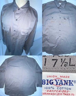 CAMISA DE COLECCIÓN 50 Hombres NOS 17.5 BIG YANK XL GRIS SANFORIZADO TRABAJO GARAJE CAZA BOTÓN Foto 1 de 4