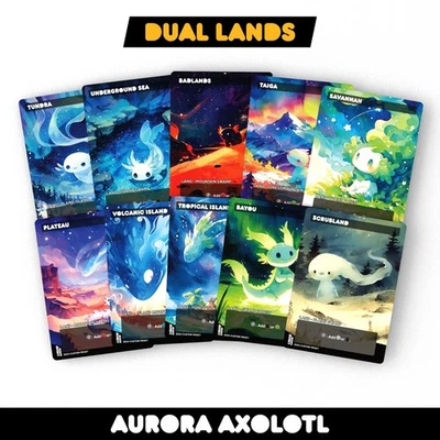 Aurora Axolotl Dual Lands - Set of 10 Custom Art / Playtest for Magic Commander - Image 1 of 4
