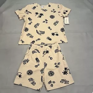 New VTG 90 Rib 2 Piece Beach Sweat Suit Women Beige Preppy Beach Seashell-L-8133 - Picture 1 of 11