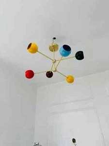 Modern Brass 6 Arm Multi Color Sputnik Chandelier Mid Century Ceiling Light - Picture 1 of 11