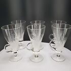 Vintage Tall Etched  Footed Crystal Hot Choclate Toddy Dessert Cups With Handles