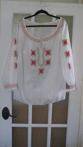 Vintage Greece White Embroidered Peasant Blouse K Papoutsaki Bros. Hippie Boho - Picture 1 of 9
