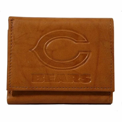 Chicago Bears Embossed Brown Leather Trifold Wallet Cover